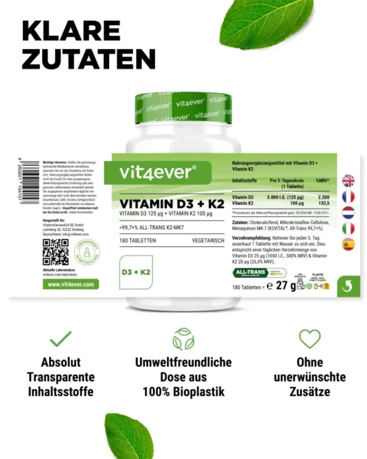 Vit4ever <br>Vitamina D3 5000 UI + K2 - 180 comprimidos - Image 2