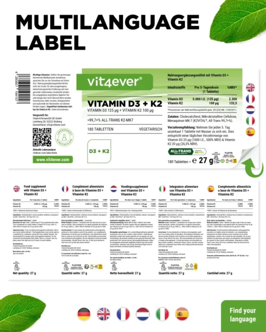 Vit4ever <br>Vitamina D3 5000 UI + K2 - 180 comprimidos - Image 3