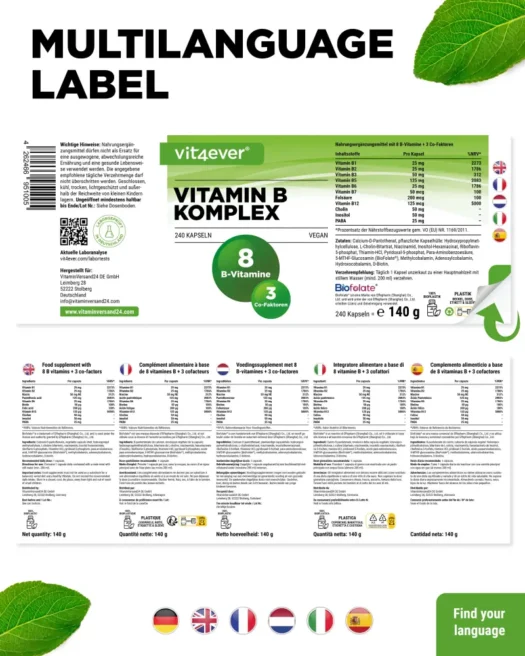 Vit4ever <br>Vitamin B Komplex Intenso - 240 Kapseln – Bild 3