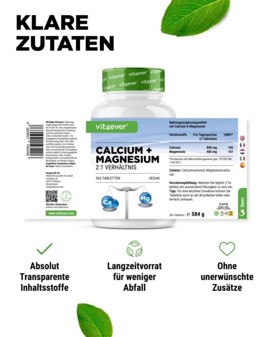Vit4ever <br>Calcium + Magnesium - 365 tabletten - Afbeelding 2