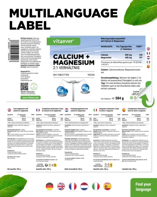 Vit4ever <br>Calcium + Magnesium - 365 tabletten - Afbeelding 3