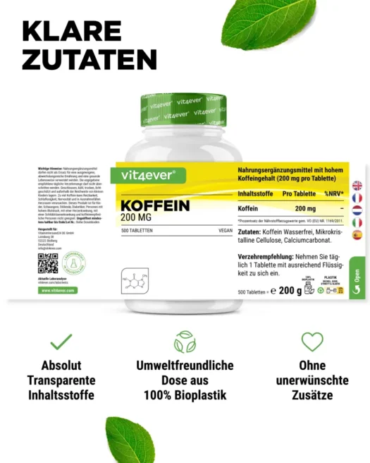 Vit4ever <br>Caféine XXL - 500 Comprimés – Image 3