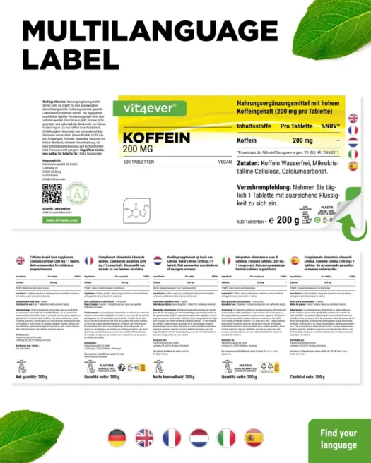 Vit4ever <br>Caféine XXL - 500 Comprimés – Image 4
