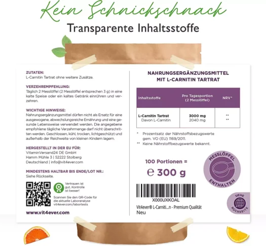 Vit4ever <br>L-Carnitina - 300 g - Image 2