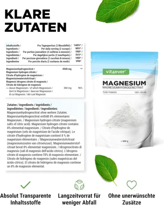 Vit4ever <br>Citrato ácido de magnesio - 600 g - Imagen 2
