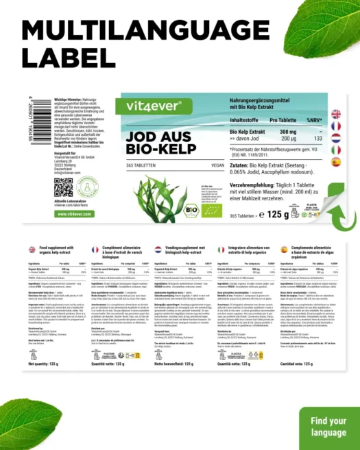 Vit4ever <br>Bio Kelp Extrakt (natürliches Jod) - 365 Tabletten – Bild 3