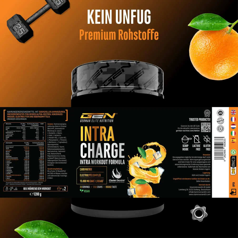 GEN Intra Charge – 1200 g – – Nährwerte