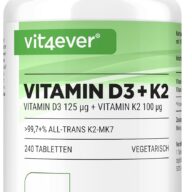 Vit4ever Vitamin D3 5000 I.E. + K2 – 240 Tabletten – Vorderseite