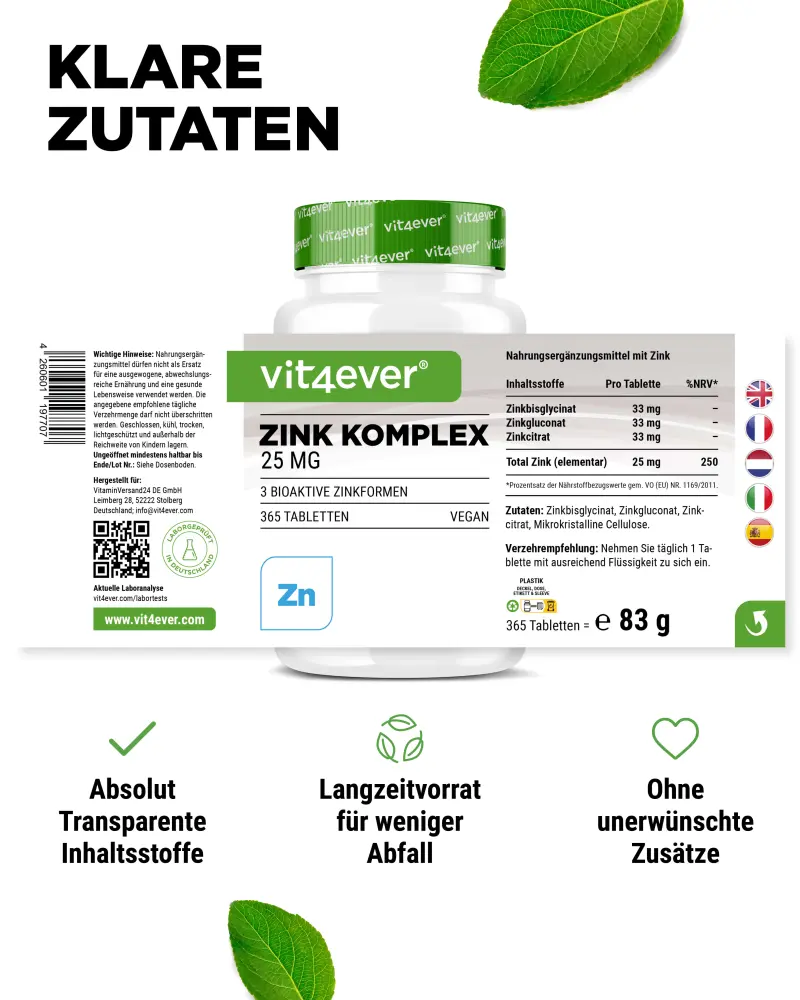 vit4ever zinkcomplex 25 mg – 400 tabletten – achterkant